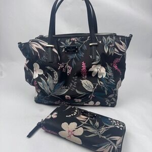 Kate Spade Alyse Wilson Road Botanical Purse & Wallet Black